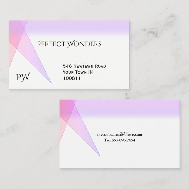 Cartes de visite mauve géométriques simples (Devant / Derrière)