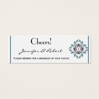 Cartes De Visite Médaillon Floral Billet de boisson Mariage Turquoi