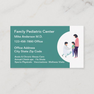 Cartes de visite médicales de pédiatre de famille