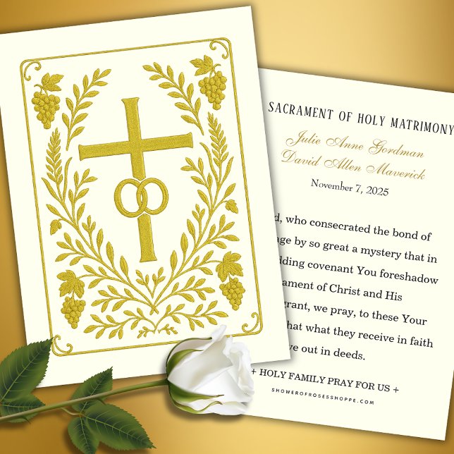 Cartes De Visite Mémoire de mariage catholique | Croix dorée (Créateur téléchargé)