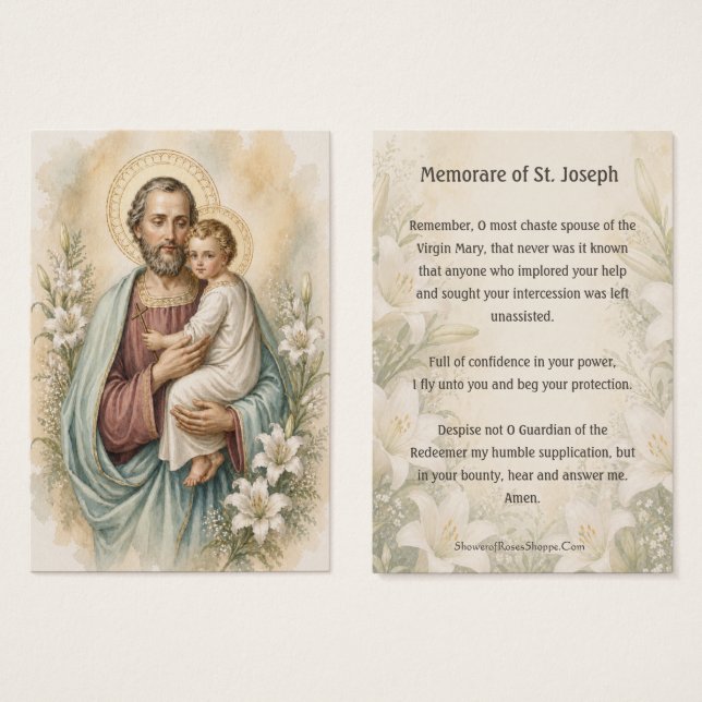 Cartes De Visite Mémorare à Saint Joseph, Prière Sainte Dévotion du (Devant & derrière)