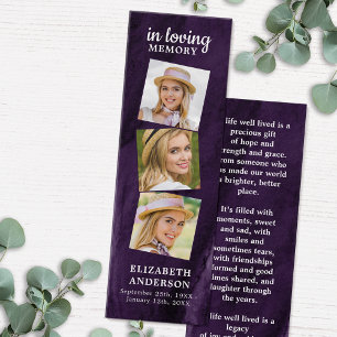 Cartes De Visite Memorial 3 Photo Purple Funeral Prayer Signet