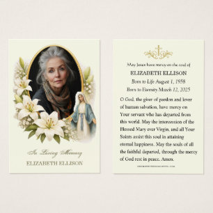 Cartes De Visite Mémorial de prière de photo de funérailles de Mari