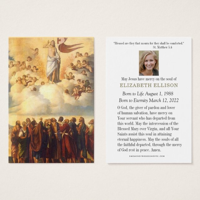 Cartes De Visite Mémorial de prière funéraire catholique Jésus (Devant & derrière)