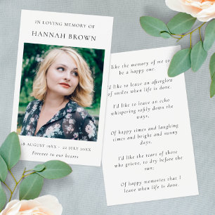 Cartes De Visite Memorial Elegant Chic Funeral Poem / Prayer Card