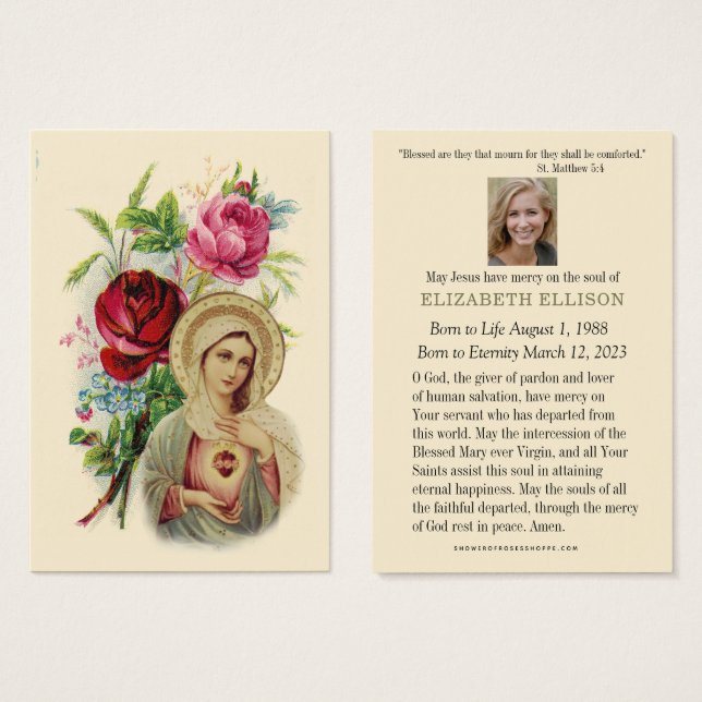 Cartes De Visite Mémorial funéraire catholique Immaculée Vierge Mar (Devant & derrière)