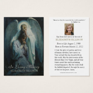 Cartes De Visite Mémorial funéraire catholique Jésus avec Ange