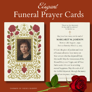 Cartes De Visite Mémorial funéraire catholique Sacré-Coeur Roses ro