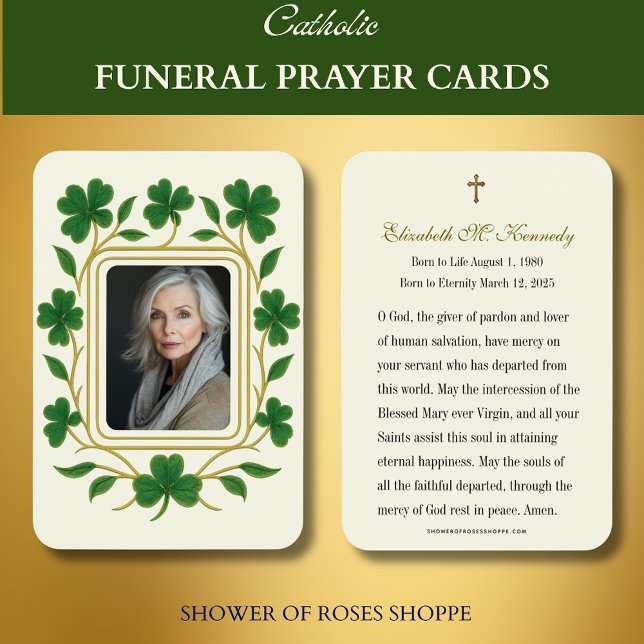 Cartes De Visite Mémorial funéraire irlandais Shamrock vert et or (Créateur téléchargé)