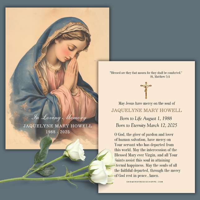 Cartes De Visite Mémorial funéraire triste Marie priant (Créateur téléchargé)