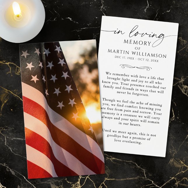 Cartes De Visite Memorial USA Flag Sympathy Funeral Prayer Card (Créateur téléchargé)