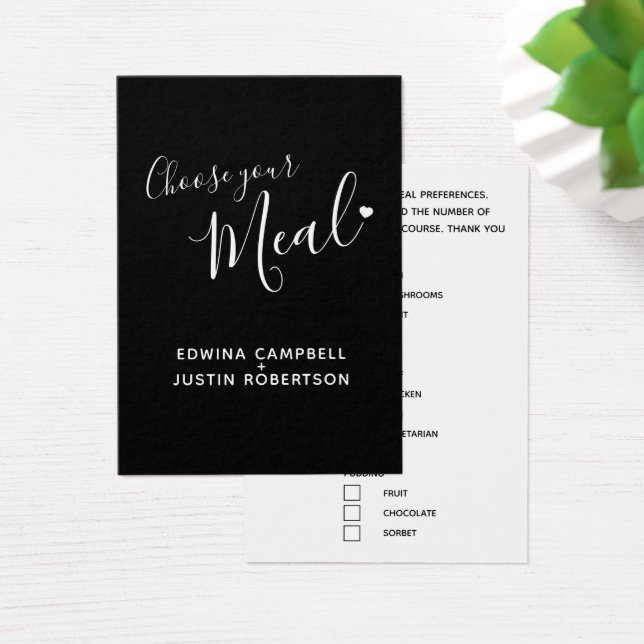 Cartes De Visite Menu choix options repas script texte noir (Bureau)