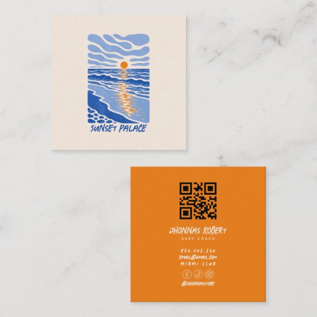 cartes de visite mer doodle rétro (Devant / Derrière)