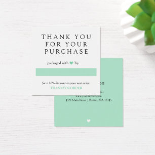 Cartes De Visite Merci Coeur Vert Mint Pour Commande