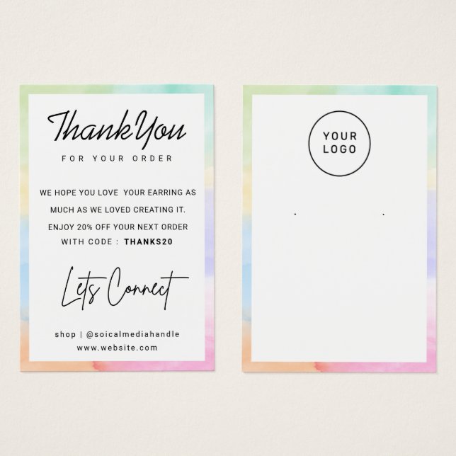 Cartes De Visite Merci d'affichage de l'oreille du logo personnalis (Devant & derrière)