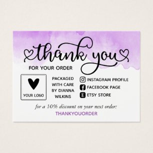 Cartes De Visite Merci d'aquarelle violet pour commander les médias