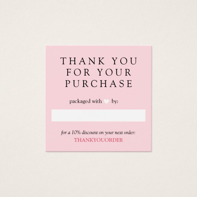 Cartes De Visite Merci de coeur blanc rose pour l'ordre (Devant)