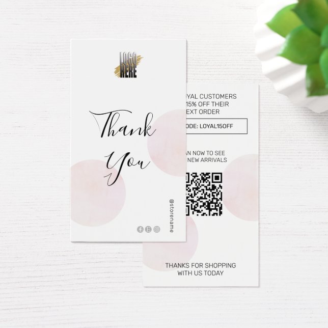 Cartes De Visite Merci moderne avec logo et QR Code rose (Bureau)