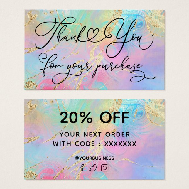 Cartes De Visite merci pour votre achat de marbre fluide (Devant & derrière)