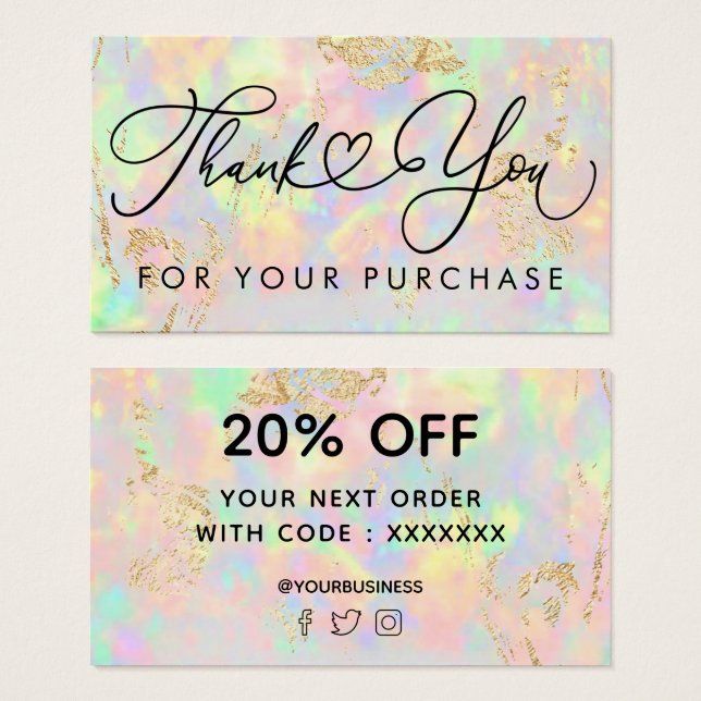Cartes De Visite merci pour votre achat faux opal iridescente (Devant & derrière)