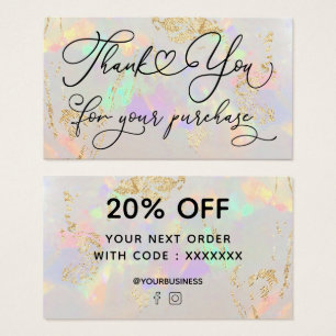 Cartes De Visite merci pour votre achat opale blanche