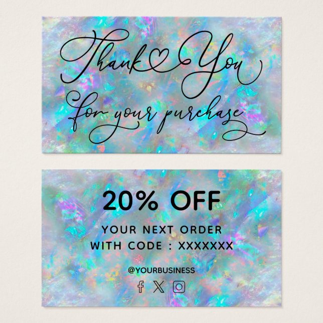 Cartes De Visite merci pour votre achat opale bleue (Devant & derrière)