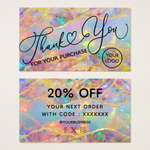 Cartes De Visite merci pour votre achat opale colorée