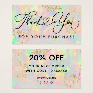 Cartes De Visite merci pour votre achat opale iridescente fausse