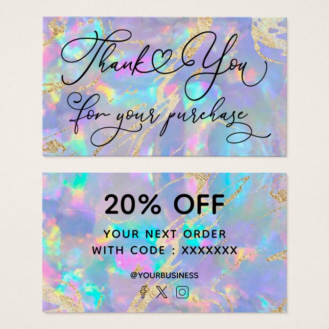 Cartes De Visite merci pour votre achat opale violette (Devant & derrière)