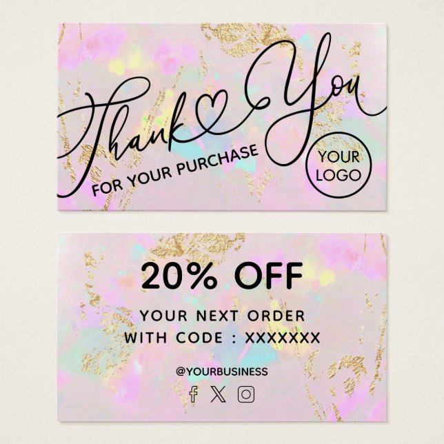 Cartes De Visite merci pour votre achat pink opal (Devant & derrière)