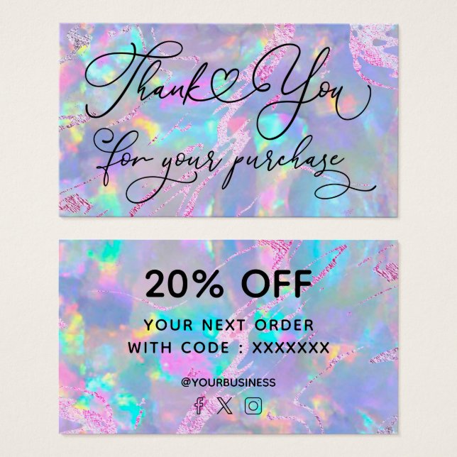 Cartes De Visite merci pour votre achat texture d'opale (Devant & derrière)