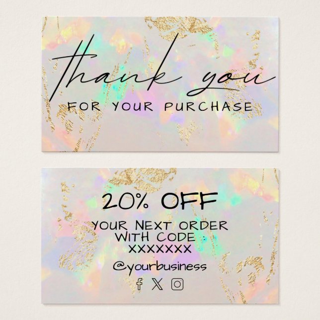 Cartes De Visite merci pour votre achat white opal (Devant & derrière)