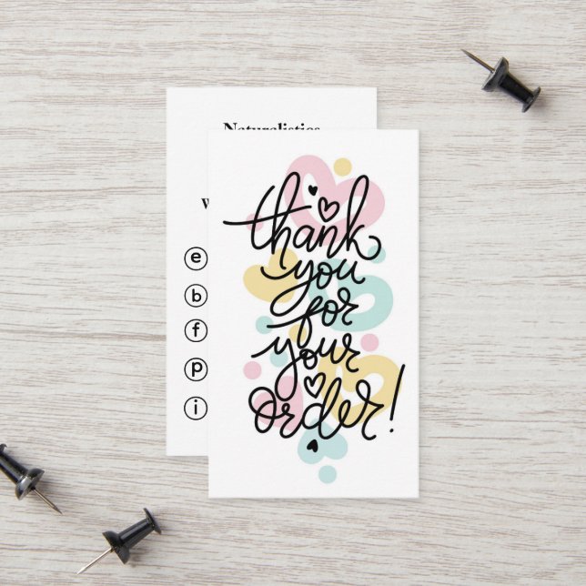 Cartes de visite Merci pour votre commande (Devant/Arrière en situation)