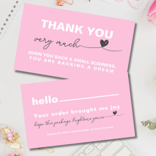 Cartes De Visite Merci Satisfaction du client Coeur de note rose