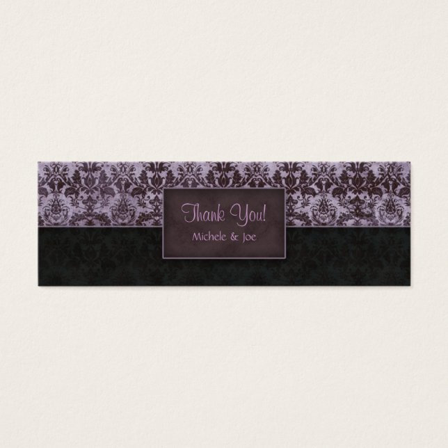 Cartes De Visite Merci Signet Damask violet noir (Devant)