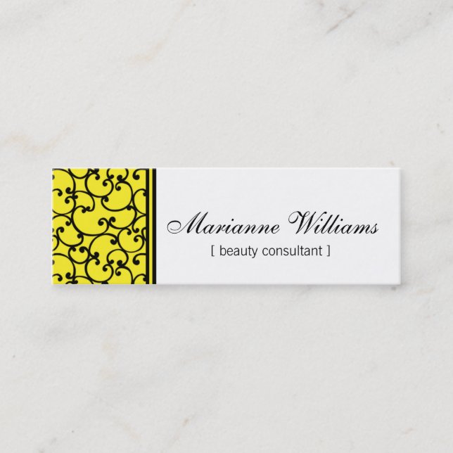 Cartes de visite micro de beauté jaune de damassé (Devant)
