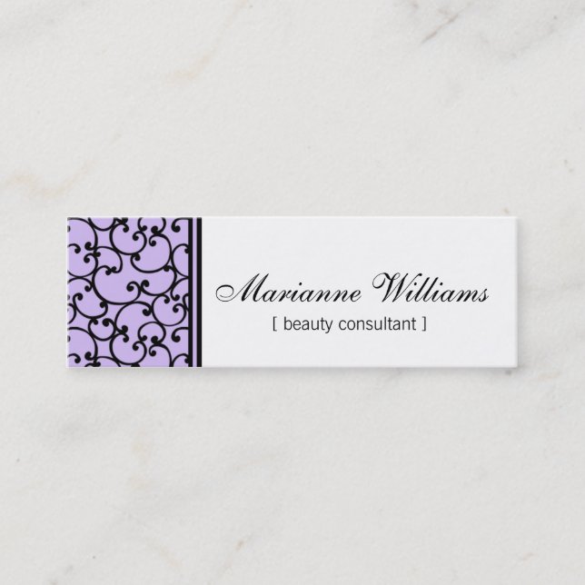 Cartes de visite micro de beauté lilas de damassé (Devant)