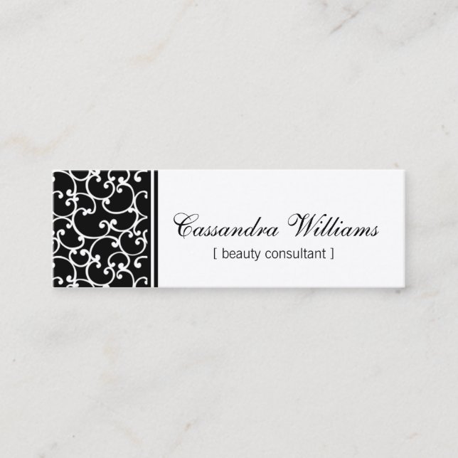 Cartes de visite micro de beauté noire de damassé (Devant)