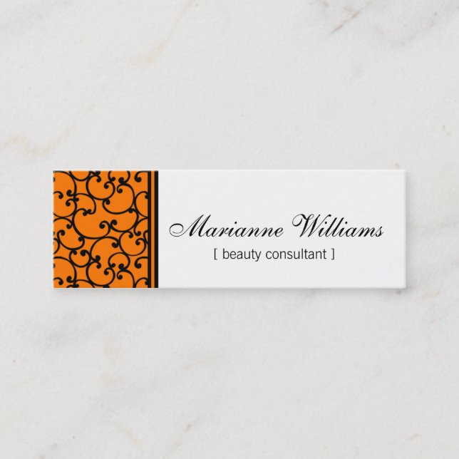 Cartes de visite micro de beauté orange de damassé (Devant)
