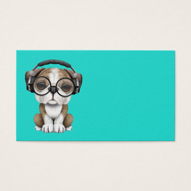 Cartes De Visite Mignonne Bulldog Chiot Dj Portant Un Casque (Devant)