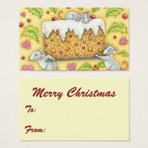 Cartes De Visite Mignonne souris de Noël portant un dessert de gâte
