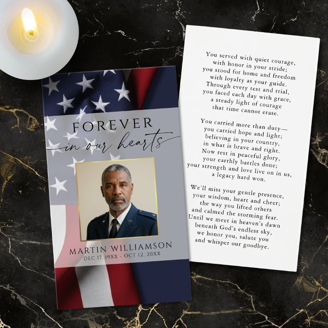 Cartes De Visite Military USA Flag Photo Memorial Prayer Card (Créateur téléchargé)