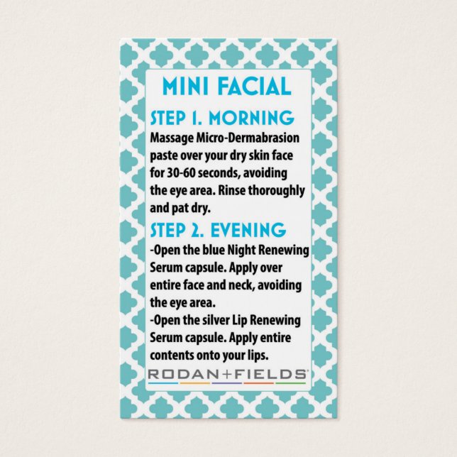 Cartes De Visite Mini Facial R +F card- Rodan + Fields facial (Devant)