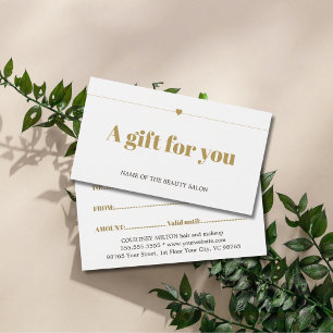 Cartes De Visite Minimal Elegant Blanc Faux Gold Line Coeur Beauté