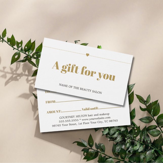 Cartes De Visite Minimal Elegant Blanc Faux Gold Line Coeur Beauté (Créateur téléchargé)