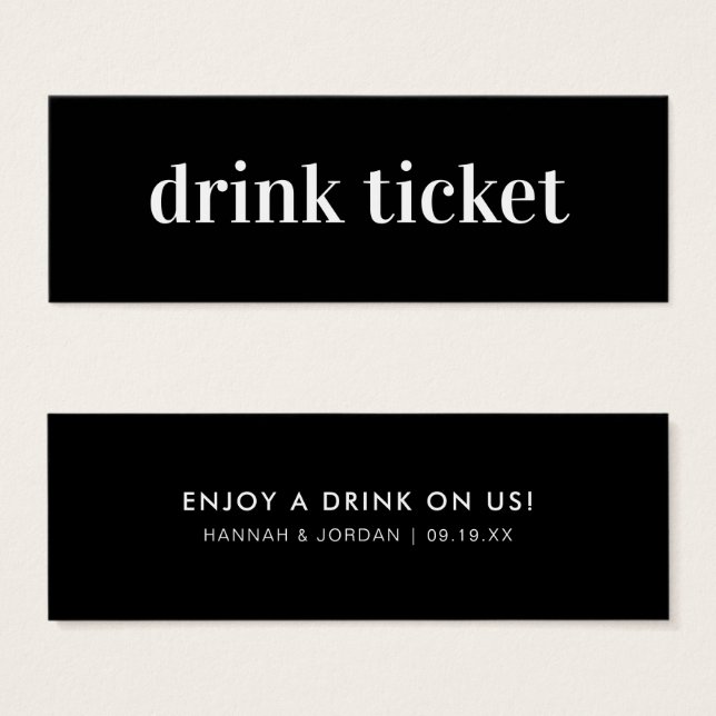 Cartes De Visite Minimal moderne | Billet de boisson Mariage Bar (Devant & derrière)
