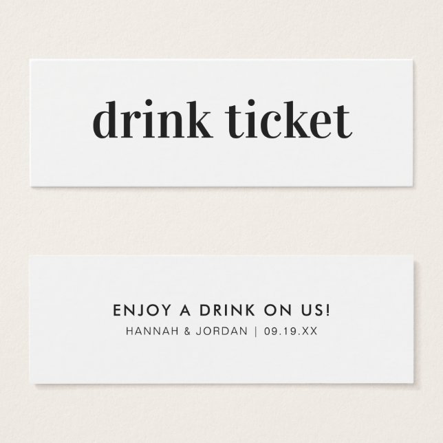Cartes De Visite Minimal moderne | Billet de boisson Mariage Bar (Devant & derrière)