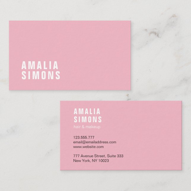 Cartes de visite minimalistes roses (Devant / Derrière)