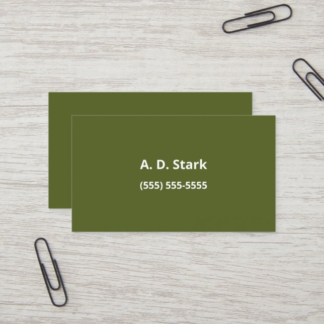 Cartes de visite minimalistes verts d'olive (Devant/Arrière en situation)