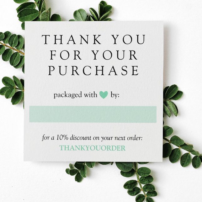 Cartes De Visite Mint Green Heart Merci pour commander les médias s (Créateur téléchargé)